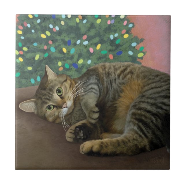 Merry Mischief - Christmas Kitty   Ceramic Tile (Front)