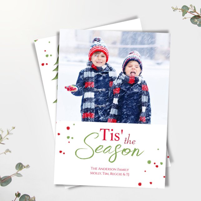 Merry Mistletoe Cute Christmas One Photo Holiday Card (Tis' the Season whimsical photo card.)