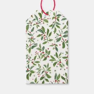 Merry Mistletoe Red Berry White Watercolor Gift Tags