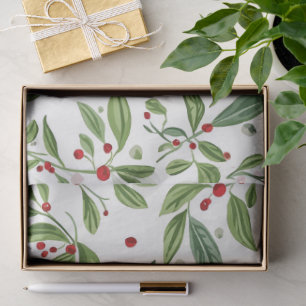 Merry Mistletoe Red Berry White Watercolor Tissue Paper
