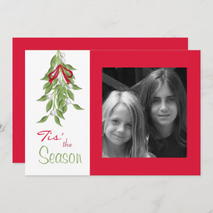 Merry Mistletoe with Red Bow Holiday Photo Card