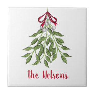 Merry Mistletoe with White Berries Ceramic Tile