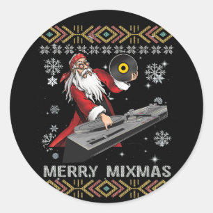 Merry Mixmas Funny Christmas Dj Music Party Classic Round Sticker