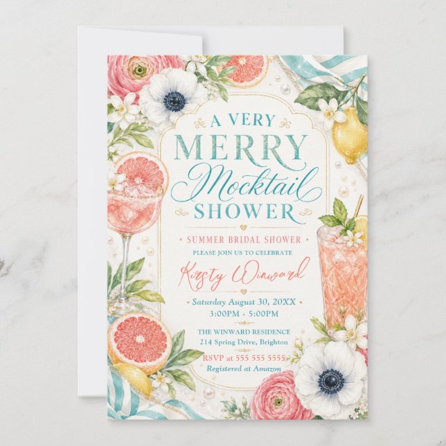Merry Mocktail Summer Bridal Shower Invitation (Front)