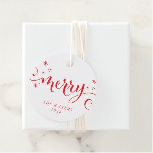 MERRY MODERN festive fun calligraphy sparkles red Favour Tags