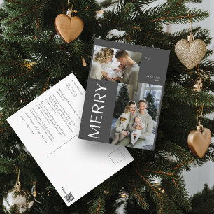 Merry Modern Grey 2 Photo Christmas  Holiday Postcard