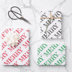 MERRY Modern Text Christmas Holiday Fun Wrapping Paper Sheet