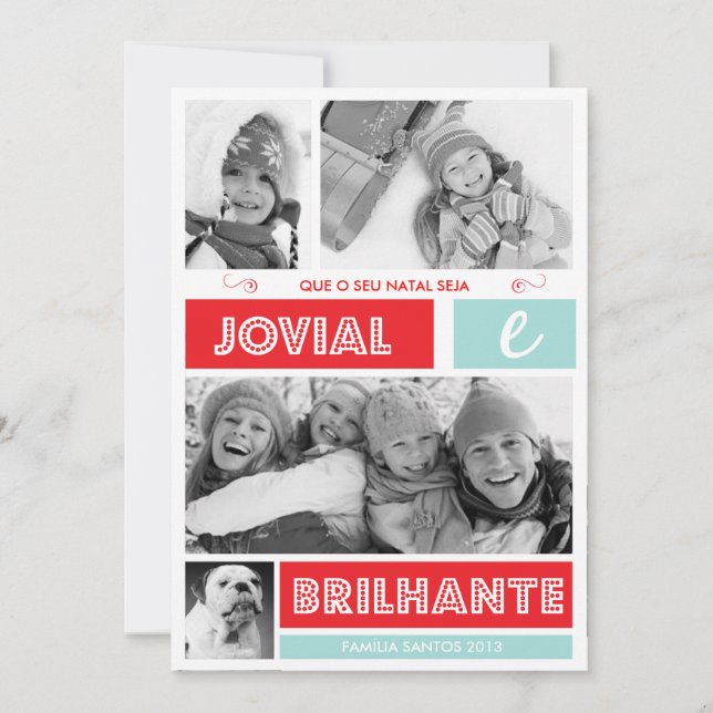 Merry Moderno e Luminoso Cartão de Natal Holiday Card (Front)