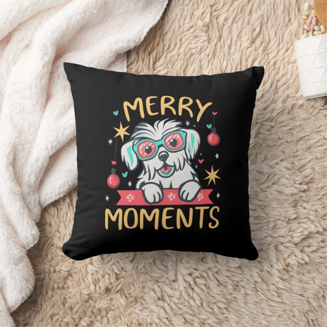 Merry Moments with Maltese Dog Christmas Festive Cushion (Blanket)