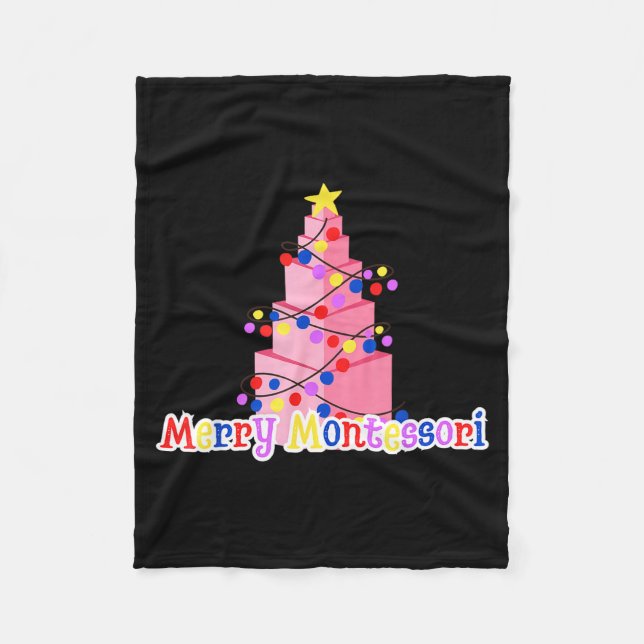 Merry Montessori Nk Tower Christmas Tree Teacher S Fleece Blanket (Front)