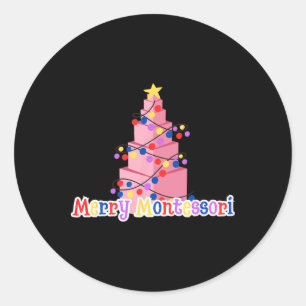 Merry Montessori Pink Tower Christmas Tree Teacher Classic Round Sticker