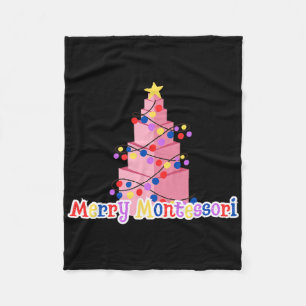 Merry Montessori Pink Tower Christmas Tree Teacher Fleece Blanket
