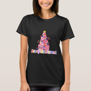 Merry Montessori Pink Tower Christmas Tree Teacher T-Shirt