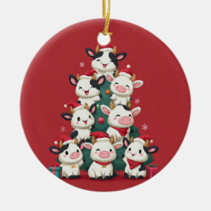 Merry Moo Christmas Ceramic Ornament