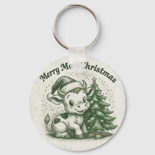 Merry Moo Christmas Key Ring