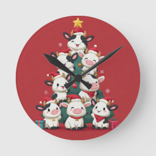 Merry Moo Christmas Round Clock