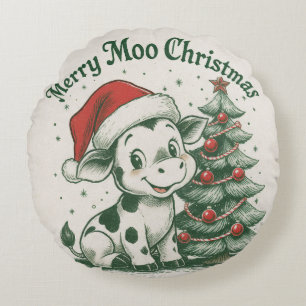 Merry Moo Christmas Round Cushion