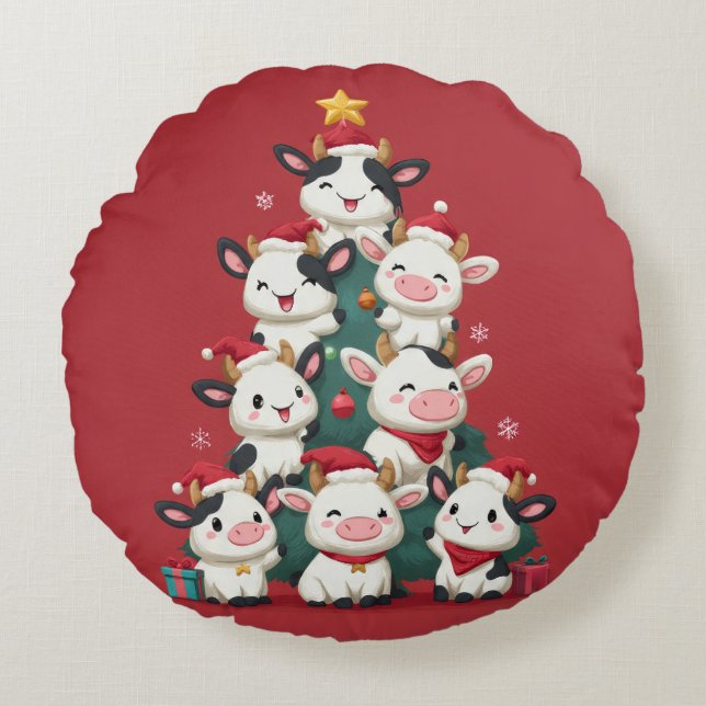 Merry Moo Christmas Round Cushion (Front)