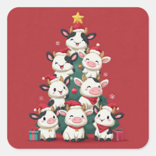 Merry Moo Christmas Square Sticker