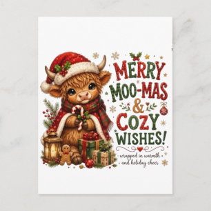Merry Moo-Mas and Cosy Wishes – Cute Highland Cow Postcard