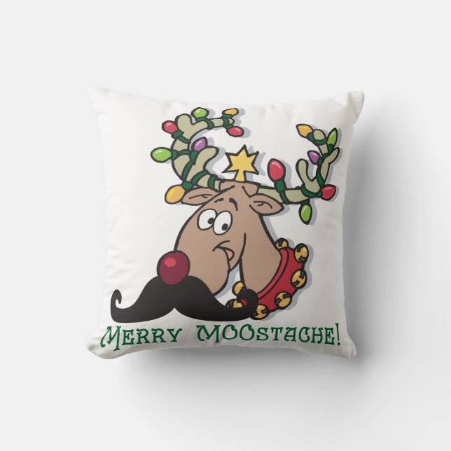 Merry Moose Moustache Cushion (Front)