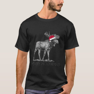 Merry Moosemas Christmas Moose With Santa Hat T-Shirt