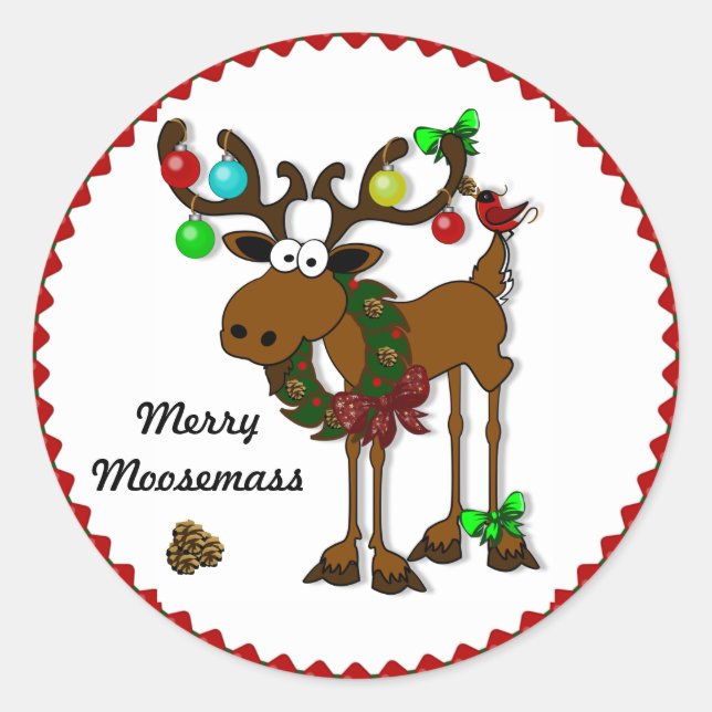 Merry Moosemass Classic Round Sticker (Front)