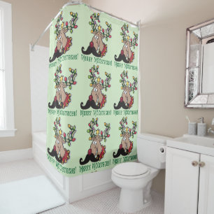 Merry Moostache Christmas Moose Shower Curtain