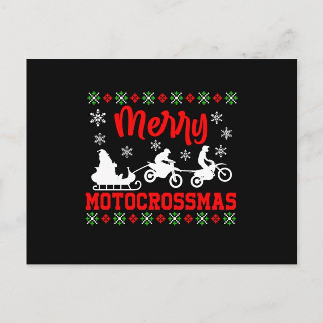 Merry Motocrossmas Motorcycle Santa Claus Ugly Xma Postcard (Front)