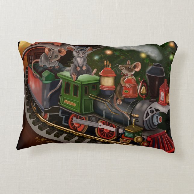 Merry Mouse Holiday Train  Decorative Cushion (Back)