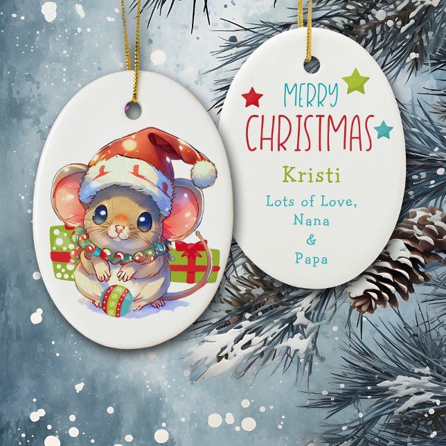 Merry Mouse Kids Christmas Ceramic Ornament (Creator Uploaded)