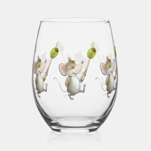 Merry Mouse Moe with Olive Drinkware Set Stemless Wine Glass