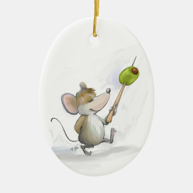 Merry Mouse Moe with Olive Oval  Ornament (Front)