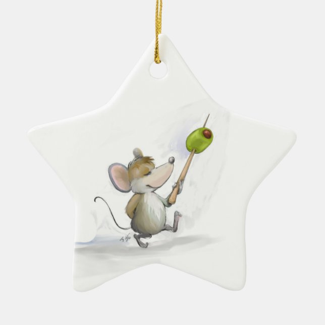 Merry Mouse Moe with Olive Star  Ornament (Front)
