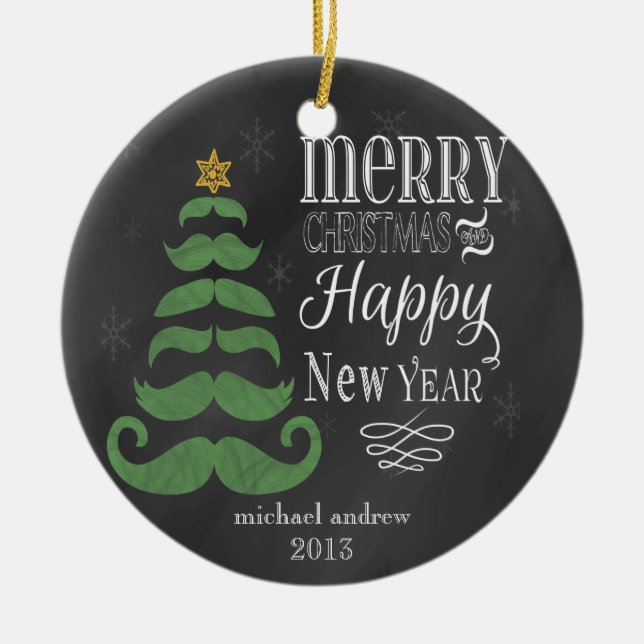Merry Moustache Chalkboard Christmas Ornament (Front)