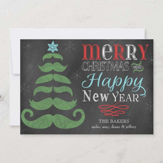 Merry Moustache Chalkboard Flat Christmas Card (Front)