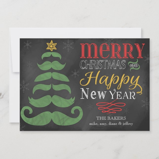Merry Moustache Chalkboard Flat Christmas Card (Front)
