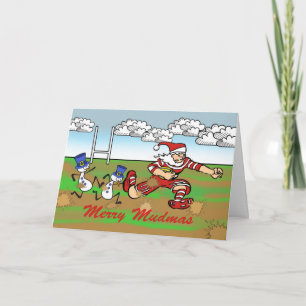 Merry Mudmas, Santa and Snowmen Rugby in the Mud Holiday Card