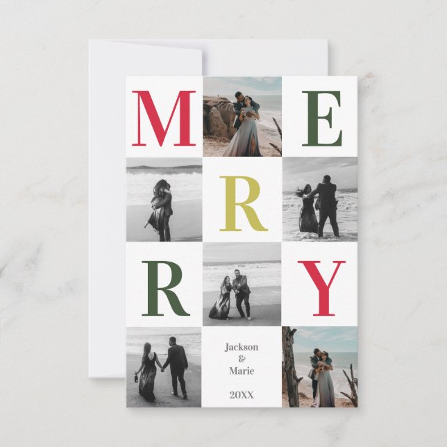 Merry Multi photo Christmas design red (Front)