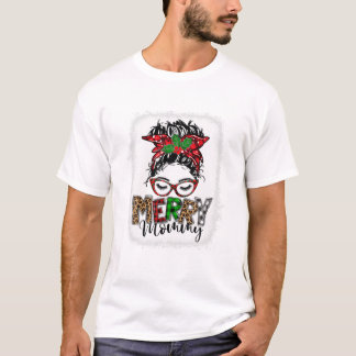 Merry Mummy Messy Bun Funny T-Shirt