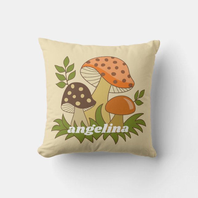 Merry Mushroom with Custom Name Cushion (Front)