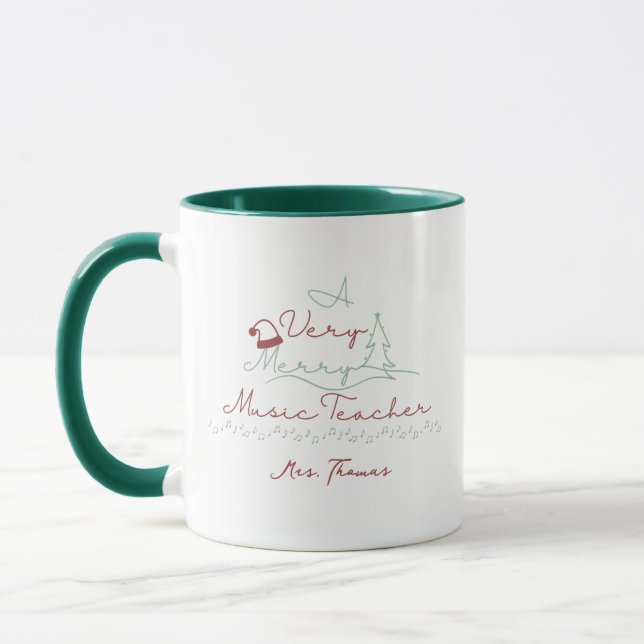 Merry Music Teacher Personalised Green Christmas Mug (Left)