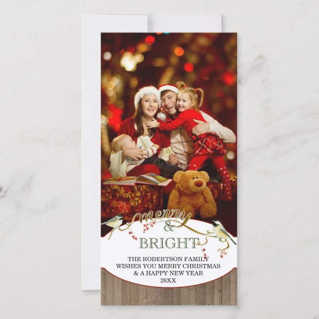 Merry n Bright Holidays Modern Photo Christmas Holiday Card (Front)
