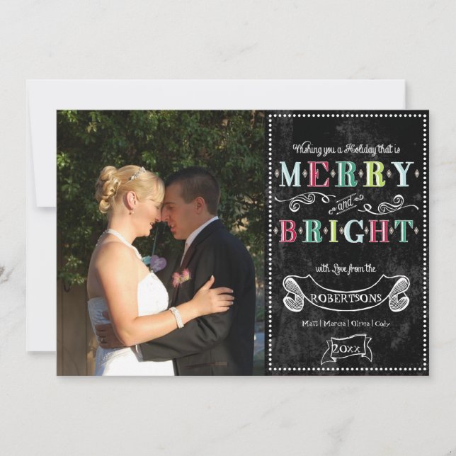Merry n Bright Holidays Modern Photo Christmas Holiday Card (Front)