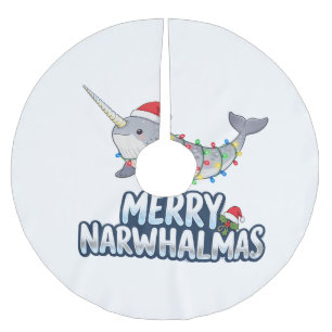 Merry Narwhalmas Wearing a Santa Hat Christmas Brushed Polyester Tree Skirt