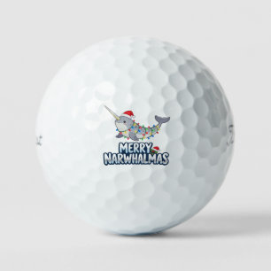 Merry Narwhalmas Wearing a Santa Hat Christmas Golf Balls