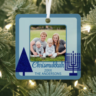 Merry Navy Interfaith Chrismukkah Double Sided Metal Tree Decoration