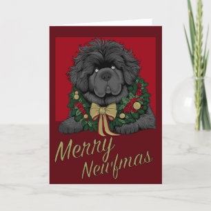 Merry Newfmas Newfoundland wreath Holiday Card
