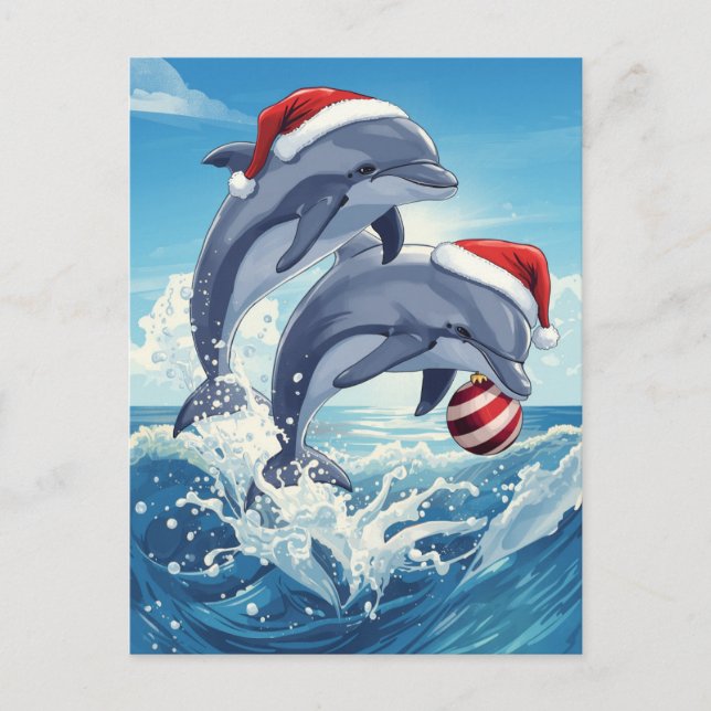 Merry Ocean Dolphins Santa Hats Christmas Holiday (Front)