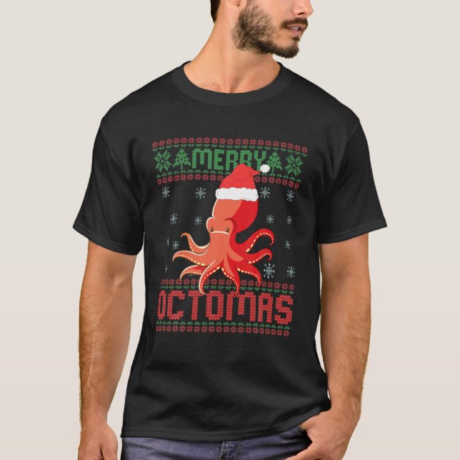 Merry Octomas Funny Octopus Ugly Christmas Sweater (Front)